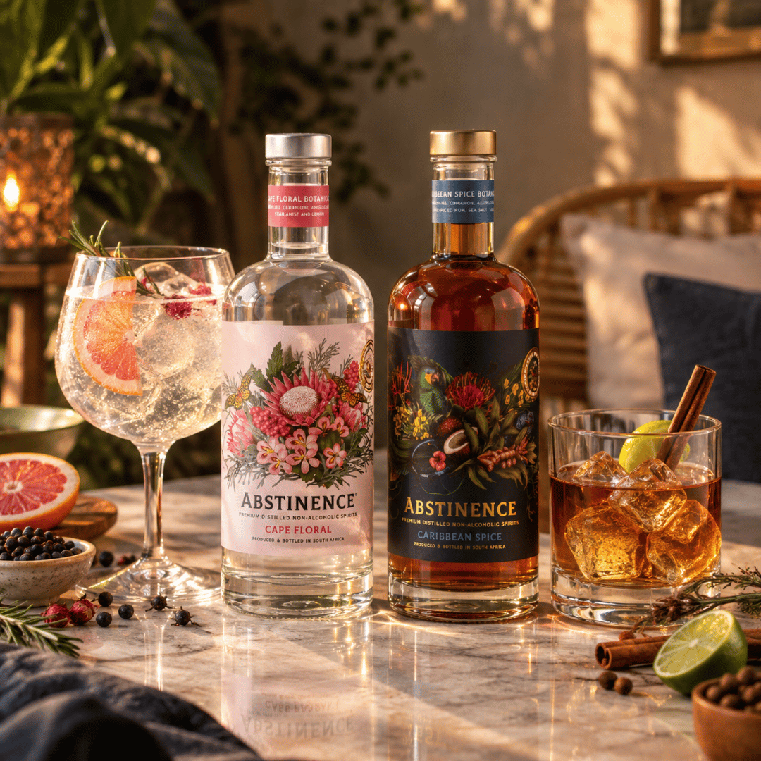 Abstinence Cape Duo fles met alcoholvrije aperitief in roze grapefruit smaak.