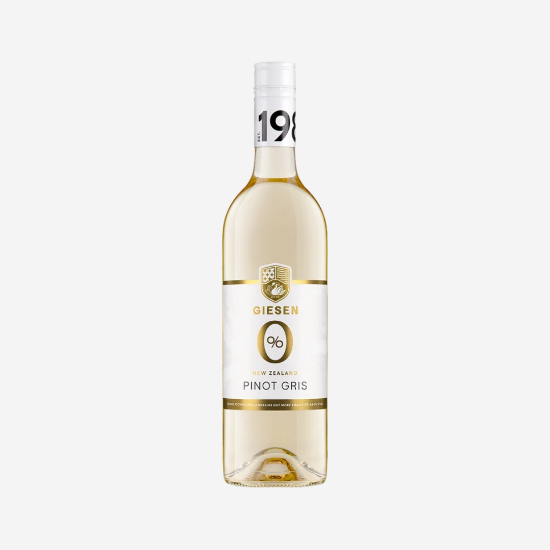 Giesen 0.0 Pinot Gris alcoholvrije wijn in een glas met roze grapefruit en fruitige smaak, 0,5 liter.