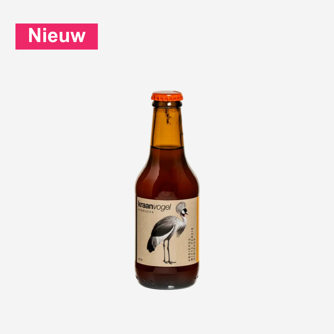 Kraanvogel Kombucha | Abrikoos - Witte Perzik - Hibiscus bij Nono Zero