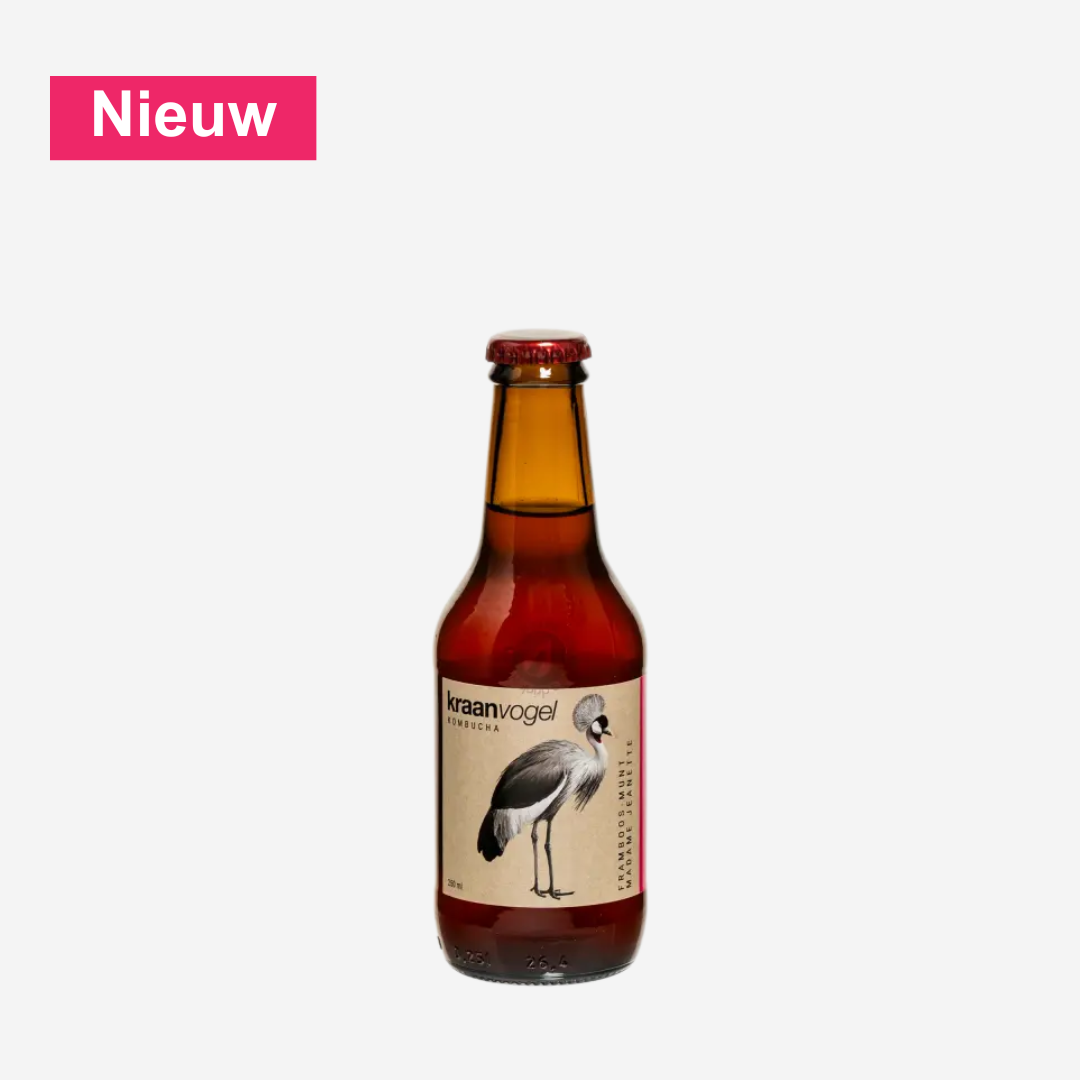 Kraanvogel Kombucha | Framboos - Munt - Madame Jeanette Bij Nono Zero