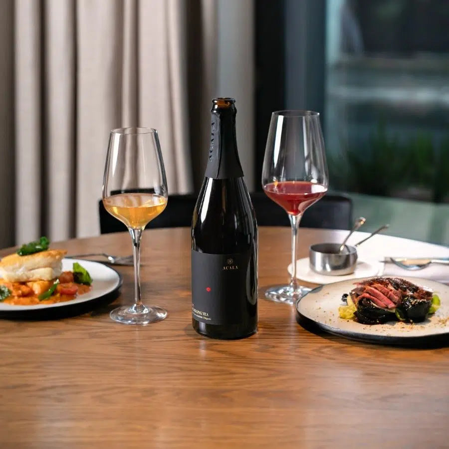 Alcoholvrij alternatief : rode wijn sparkling tea Acala